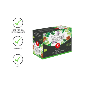 Preview: Julius Meinl Tee BIO Bergkräuter Big Bag (1 Beutel für ca. 1 lt. Wasser), Kräutertee, 20 Teebeutel im Kuvert pro Packung